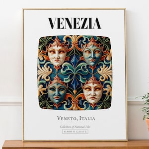 Venezia, Veneto, Italy, Traditional Masks Tile Pattern Aesthetic Wall Art Decor Print Poster