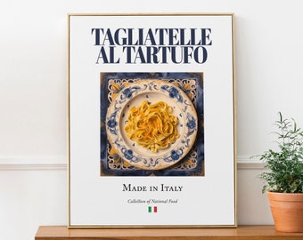 Tagliatelle al Tartufo on Maiolica tile plate, Traditional Italian Food Wall Art Print Poster Foodie Gift Kitchen Wall Art