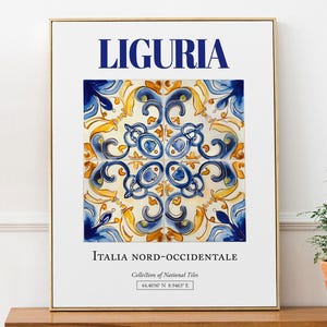 Liguria, Italia Nord-occidentale, Italy, Aesthetic Minimalistic Traditional Maiolica Tile, Wall Art Print Poster, Living Room Poster