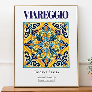 Viareggio, Toscana, Italy, Aesthetic Folk Traditional Maiolica Tile, Wall Art Print Poster, Living Room Art