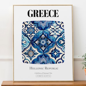 Grecia Modello di piastrelle senza tempo: Poster di stampa di decorazione artistica da parete estetica