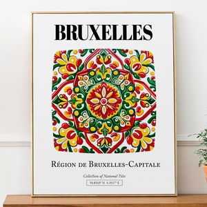 Bruxelles, Belgique, Traditional Tile Pattern Aesthetic Wall Art Decor Print Poster