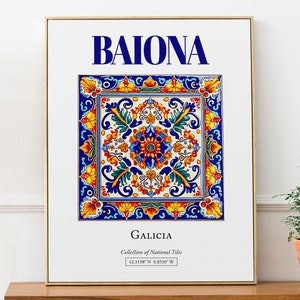 Baiona, Galicia, Spain, Aesthetic Traditional Tile, Wall Art Décor Print Poster, Dorm Wall Decor