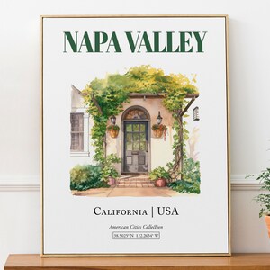 Napa Valley, California, USA, Aesthetic Minimalistic Watercolor Entrance Door, Wall Art Décor Print Poster, Living Room Wall Art