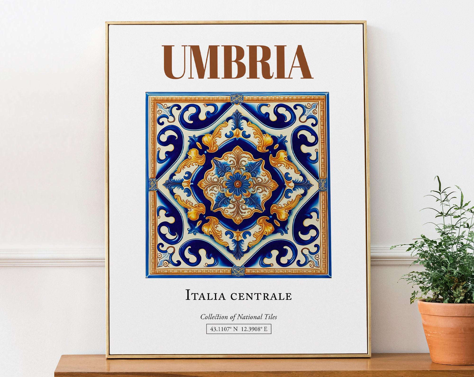 Umbria, Italia Centrale, Italy, Aesthetic Traditional Maiolica Tile, Wall Art Print Poster, Living Room Decor