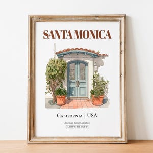 Santa Monica Watercolor Print, Minimalist Entrance Door Wall Art image 8