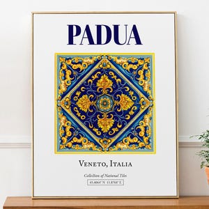 Padua, Veneto, Italy, Aesthetic Traditional Maiolica Tile, Wall Art Décor Print Poster, Kitchen Wall Art