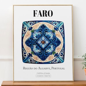 Faro Portugal Tile Art Print: Traditional Algarve Pattern Decor image 1