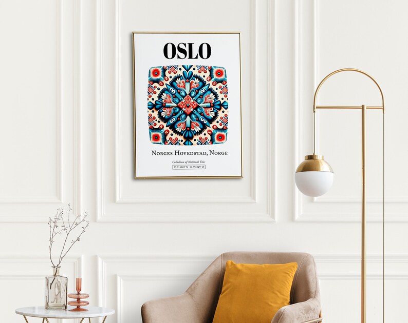 Oslo, Norge, Traditional Tile Pattern Aesthetic Wall Art Decor Print Poster image 7