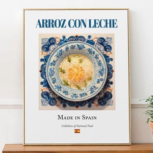アロス・コン・レチェのプリント、スペイン料理アート、キッチン装飾ポスター