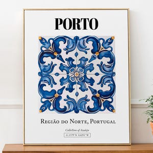 Porto, Portugal, Traditional Azolejos Aesthetic Wall Art Print Poster