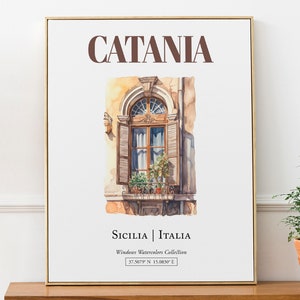 Catania (Sicilia, Italia) Reisedruck Poster, traditionelle Fenster Aquarell Illustration Wanddekoration, Italien Geschenk