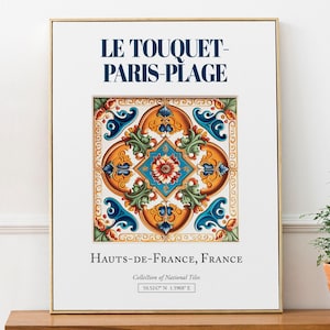 Le Touquet-Paris-Plage, Hauts-de-France, France, Aesthetic Folk Traditional Tile, Wall Art Print Poster, Living Room Art