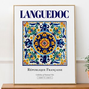 Langwedocja, Francja, Estetyczna Ludowa Tradycyjna Płytka, Plakat Wydruku Dekoracji Ściennej, Dekoracja Ścienna Kuchni