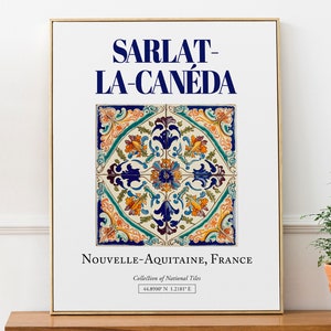 Sarlat-la-Canéda, Nouvelle-Aquitaine, Frankrijk, esthetische folk traditionele tegel, muurkunst decor print poster, slaapkamer wanddecoratie