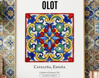 Cataluña Tile Print, Traditional Spanish Art, Olot Wall Decor
