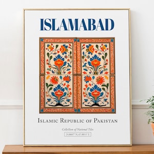 Islamabad, Pakistan, Aesthetic Folk Traditional Tile, Wall Decor Print Poster, Kitchen Wall Art