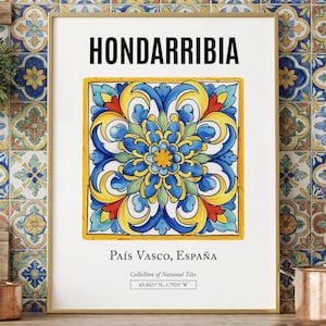 Stampa artistica su piastrelle di Hondarribia, Spagna, decorazione popolare basca