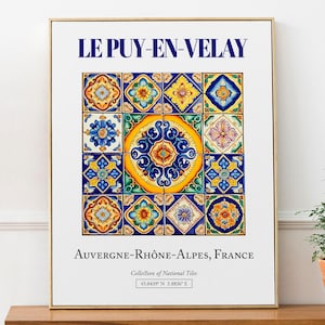 Le Puy-en-Velay, Auvergne-Rhône-Alpes, France, Aesthetic Minimalistic Traditional Tile, Wall Art Décor Print Poster, Living Room Poster
