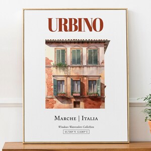 Urbino (Marche, Italia) Travel Print Poster, Traditional Window Watercolor Illustration Wall Décor, Italy Lover Gift