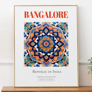 Bangalore, India, Aesthetic Traditional Tile, Wall Art Décor Print Poster, Bathroom Wall Art