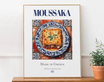 Moussaka Traditional Greek Food, Kitchen and Restaurant Decor, Eggplant Bake Print, Food Lover Gift
