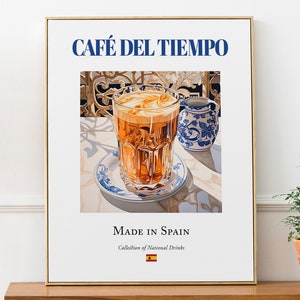 Café Del Tiempo on Maiolica Tile, Traditional Spanish Beverage (Drink) Print Poster, Kitchen and Bar Wall Art