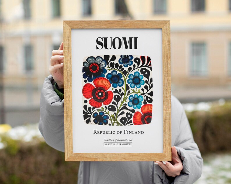 Finnish Tile Art Print | Suomi Floral Pattern Poster image 7