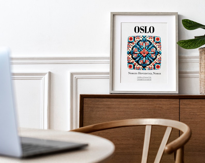 Oslo, Norge, Traditional Tile Pattern Aesthetic Wall Art Decor Print Poster image 4