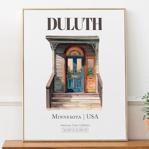 Duluth, Minnesota, USA, Aesthetic Minimalistic Watercolor Door, Wall Décor Print Poster, Bathroom Wall Art