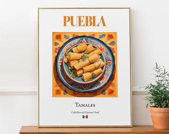 Puebla Tamales Print, Traditional Mexican Food Wall Decor