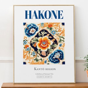 Hakone, Japan, Aesthetic Folk Traditional Tile, Wall Art Décor Print Poster, Living Room Art
