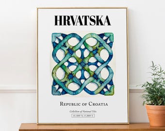 Croatian Tile Art Print: Traditional Hrvatska Pattern Wall Decor
