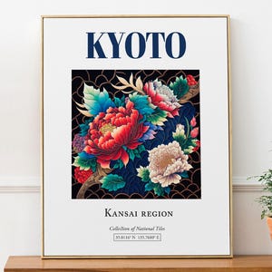 Kyoto, Japan, Aesthetic Minimalistic Traditional Tile, Wall Art Décor Print Poster, Kitchen Wall Art