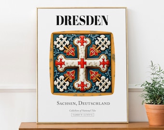 Dresden Tile Art Print: traditioneel Duits muurdecor met patroon