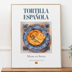 Tortilla Española on Maiolica tile plate, Traditional Spanish Food Wall Art Print Poster Foodie Gift Restaurant Wall Art