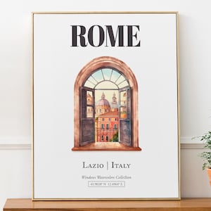 Rome (Lazio, Italy) Travel Print Poster, Traditional Window Watercolor Illustration Wall Décor, Italy Lover Gift