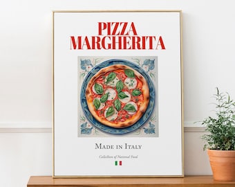 Pizza Margherita Print, Italian Food Wall Art, Kitchen Decor