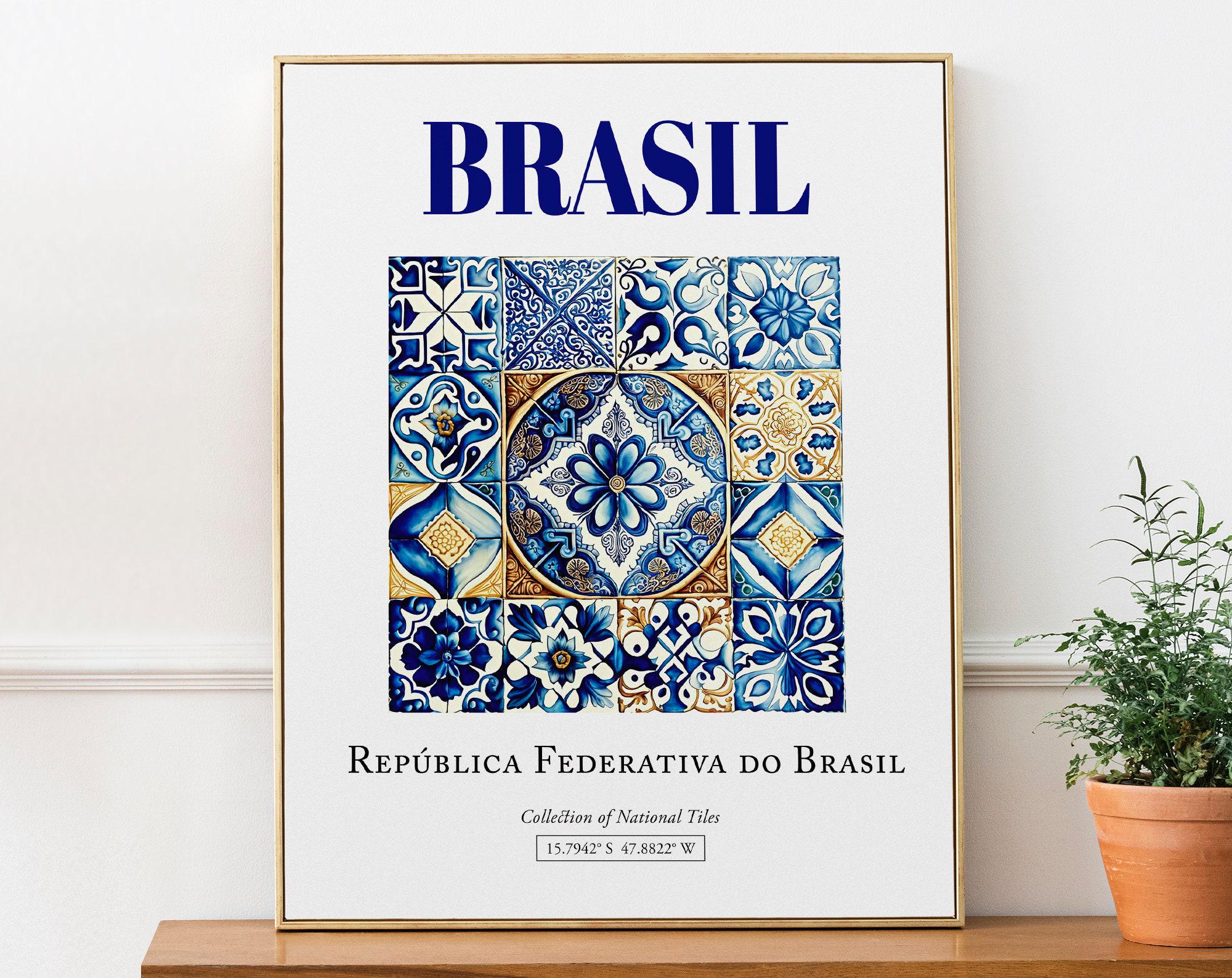 Impression de carreaux azulejos brésiliens, art mural traditionnel brésilien