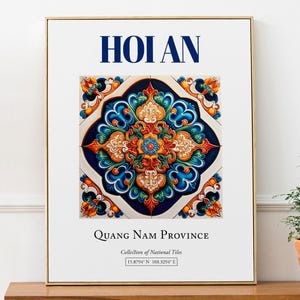 Hoi An, Vietnam, Aesthetic Folk Traditional Tile, Wall Art Print Poster, Living Room Art