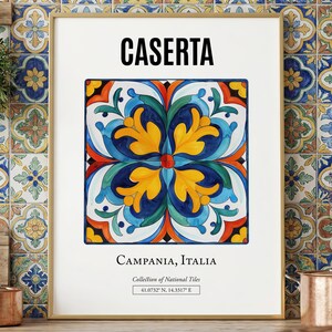 Impresión artística de azulejos de Caserta, Italia, mayólica tradicional, decoración de dormitorio