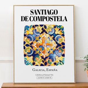 Poster art intemporel du carrelage de Saint-Jacques-de-Compostelle : la beauté spirituelle de la Galice en décoration murale