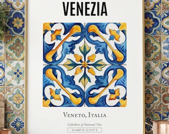 Venetian Masks Tile Art Print, Italy Wall Decor