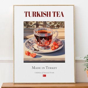 Turkse thee op Izmir-tegel, traditionele Turkse theedrankprint, wanddecoratie eetkamer en restaurant