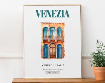 Venice Italy Print, Traditional Window, Watercolor Travel Poster