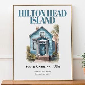 Hilton Head Island, South Carolina, USA, Aesthetic Minimalistic Watercolor Traditional Door, Wall Art Print Poster, Dorm Wall Art
