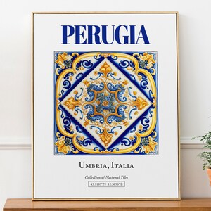 Perugia, Umbria, Italia, Piastrelle in maiolica tradizionale estetica, Poster di stampa di decorazioni murali, Arte murale per il bagno