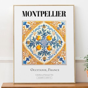 Montpellier Southern Charm, Occitanie, France, Traditional Tile Pattern Aesthetic Wall Art Print Poster