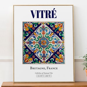 Vitré, Bretaña, Francia, Azulejo tradicional popular estético, Póster impreso de decoración de arte de pared, Decoración de pared de cocina