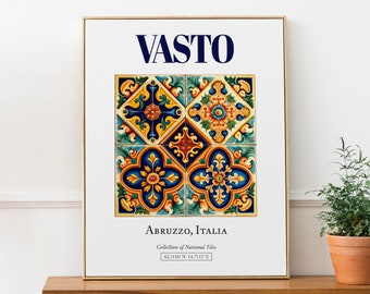 Vasto, Abruzzo, Italy, Aesthetic Folk Traditional Maiolica Tile, Wall Art Décor Print Poster, Kitchen Wall Art